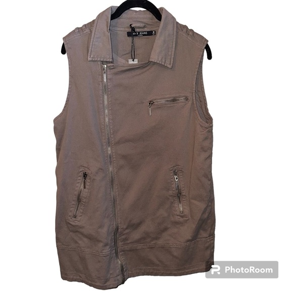 Max Jeans Jackets & Blazers - NEW Max Jeans Vest Womens Sleeveless Utility Asymmetrical Zip Pockets Taupe M